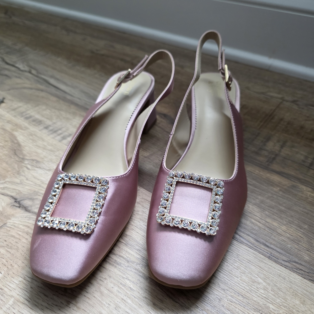 Crown & Ivy Pink Satin Slingback Heels